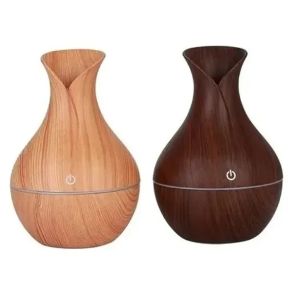 Difusor de Aromas Vaso Decorativo com LED Efeito Madeira