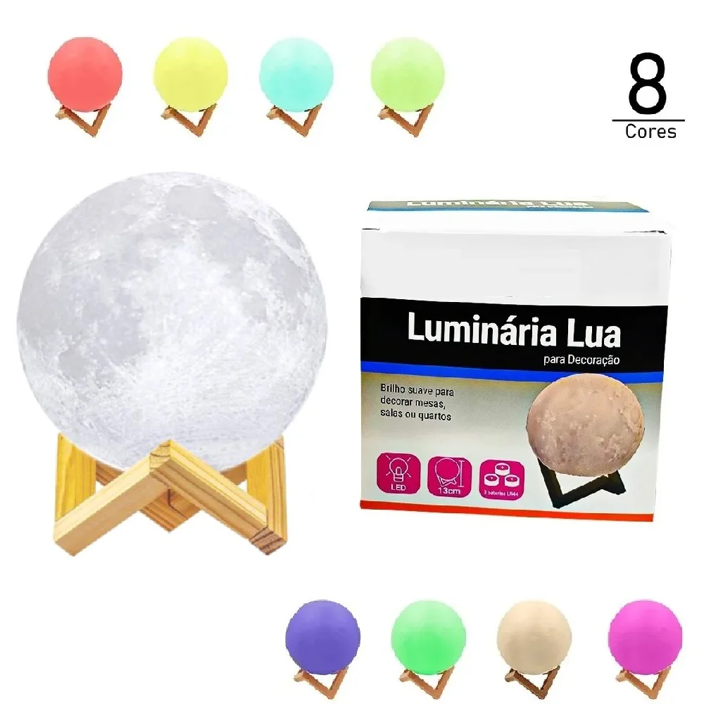 Luminária Lua Cheia 3D - Crie uma Atmosfera Mágica com 7 Cores - Imagem 3